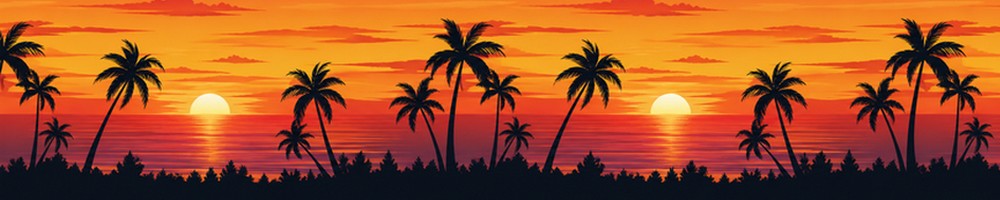 KI-Muster mit Sonnenuntergang über dem Meer und Silhouetten von Palmen