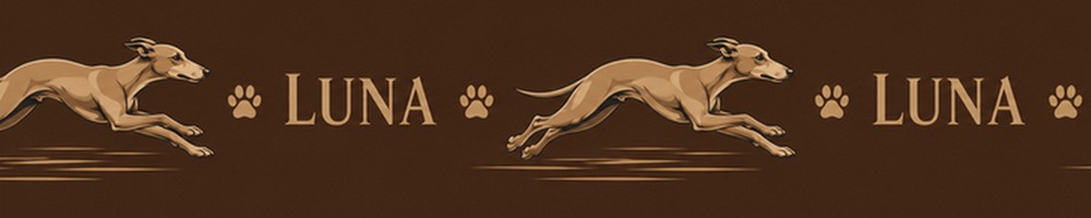 KI-Muster mit Windhund auf braunem Hintergrund und dem Namen LUNA